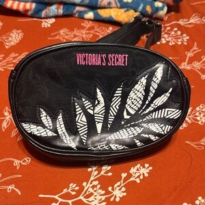 Victoria's Secret Black Crossbody with White Leaf Design and Pink Logo